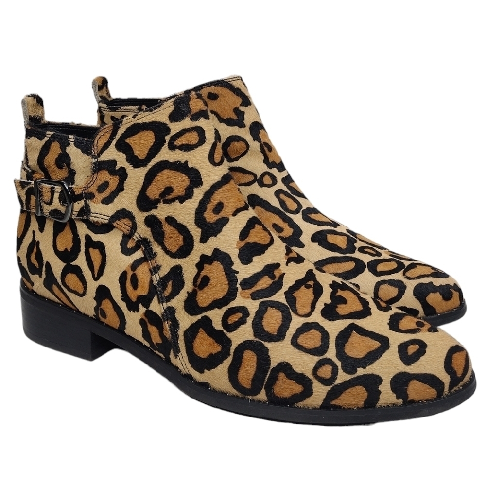 Blondo Tami Waterproof Leopard Print Calf Hair Side Zip Ankle Booties Size 12M